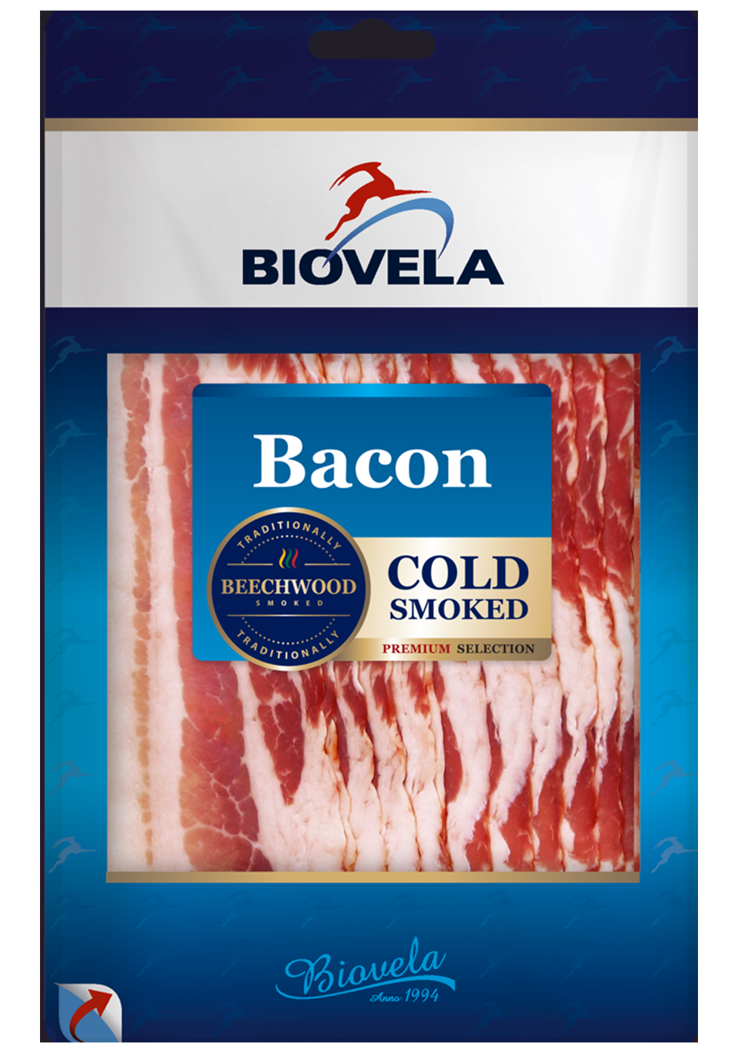 Бекон сирокопчений TM Biovela (10*150гр.)