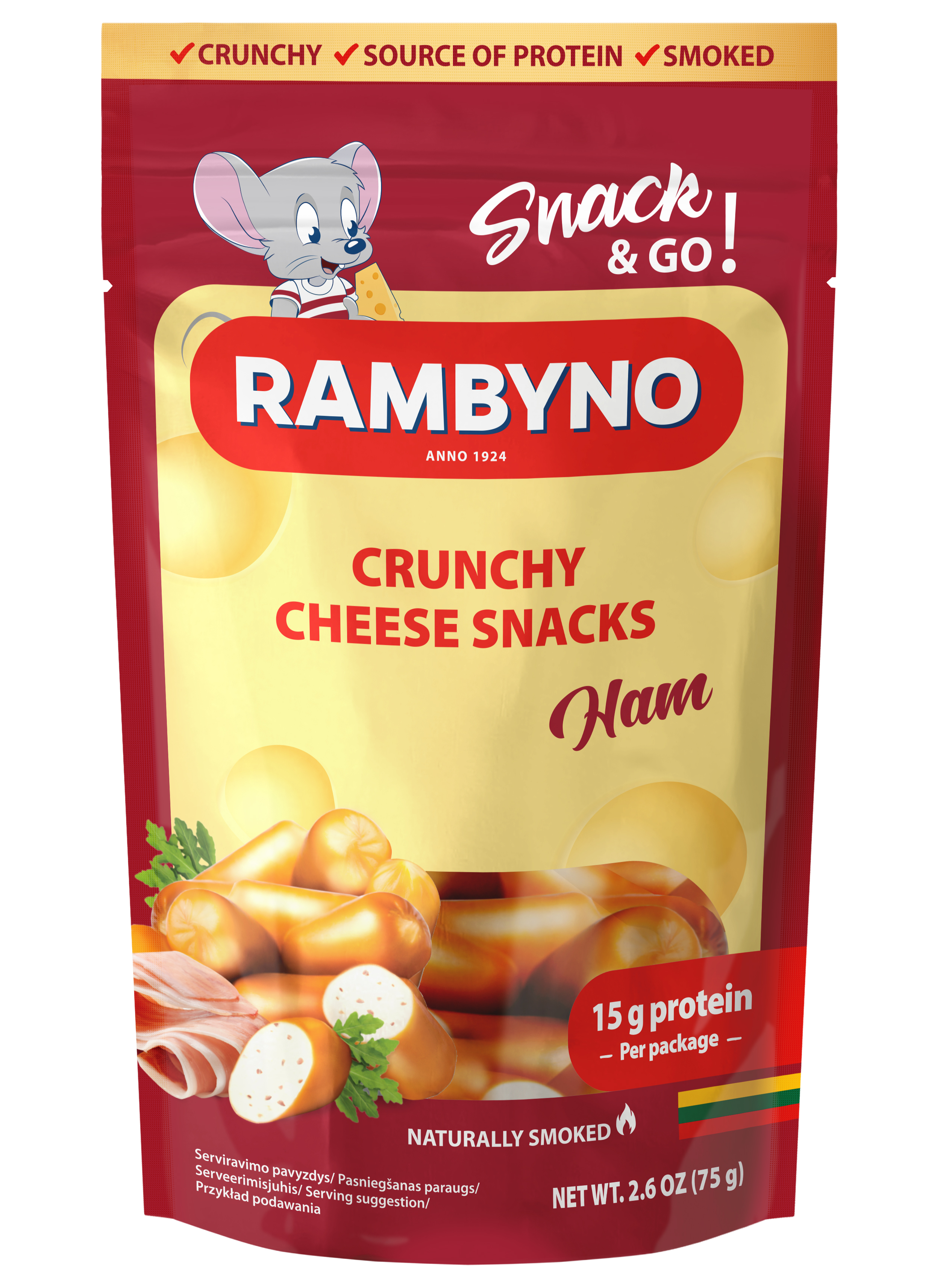 Плавлений сир Rambyno SNACK з шинкою Литва 75 г
